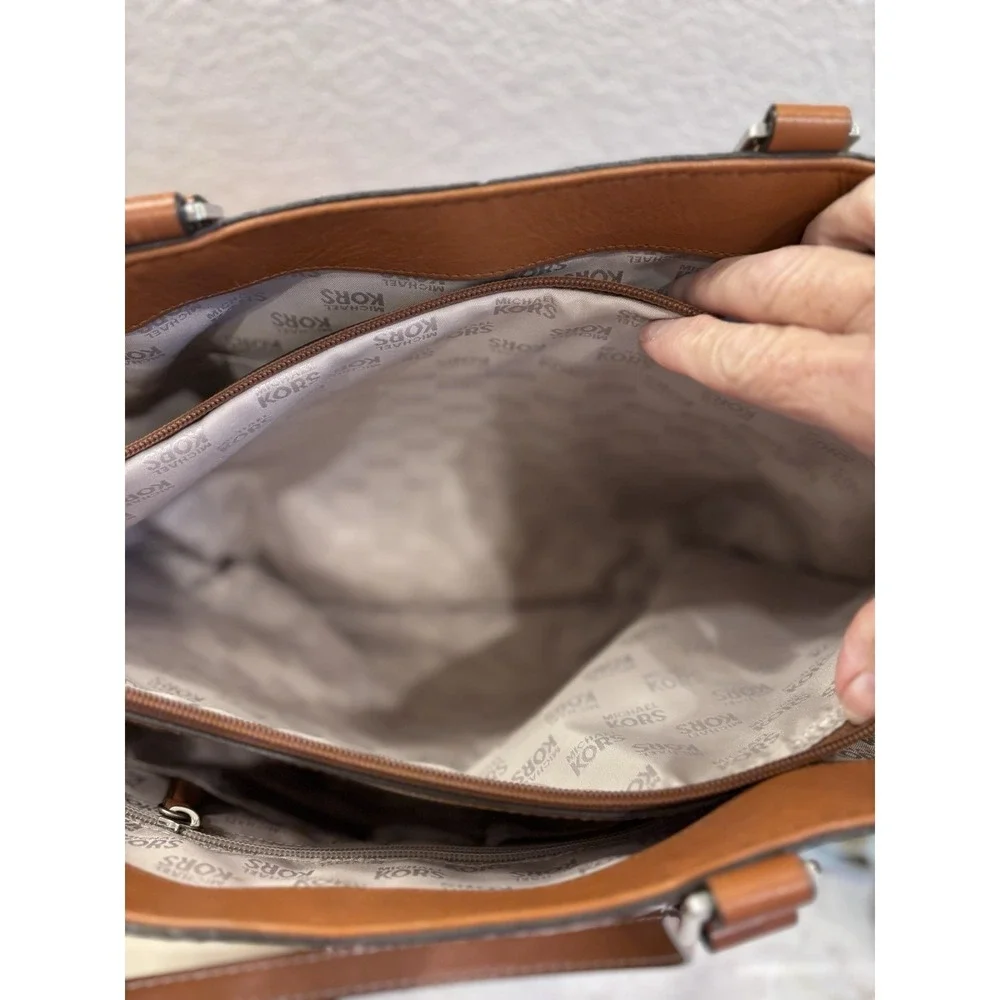 Michael Kors Astor Large Luggage Brown  Leather Studded Tote Bag - Picture 14 of 16